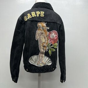 Denim and Bone Anthro Denim Jacket Embroidered Carpe Venus Floral Black Size XS
